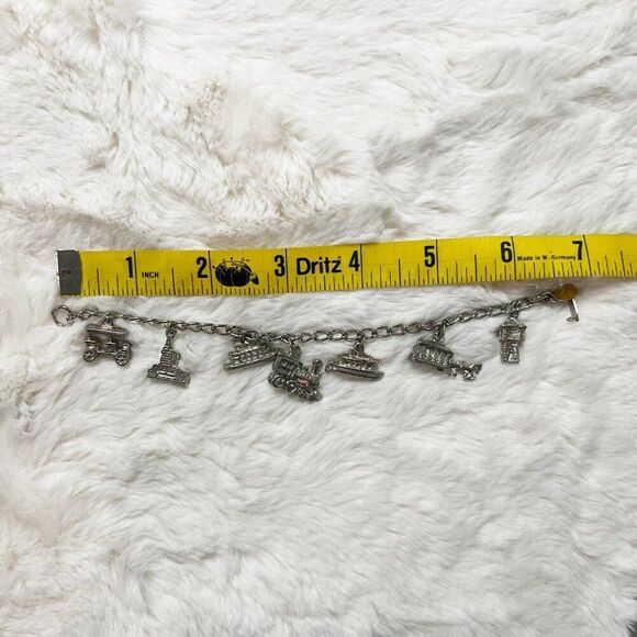 Vintage Disney Charm Bracelet Train Car Steamboat Castle Fort And Trolley - Picture 5 of 5